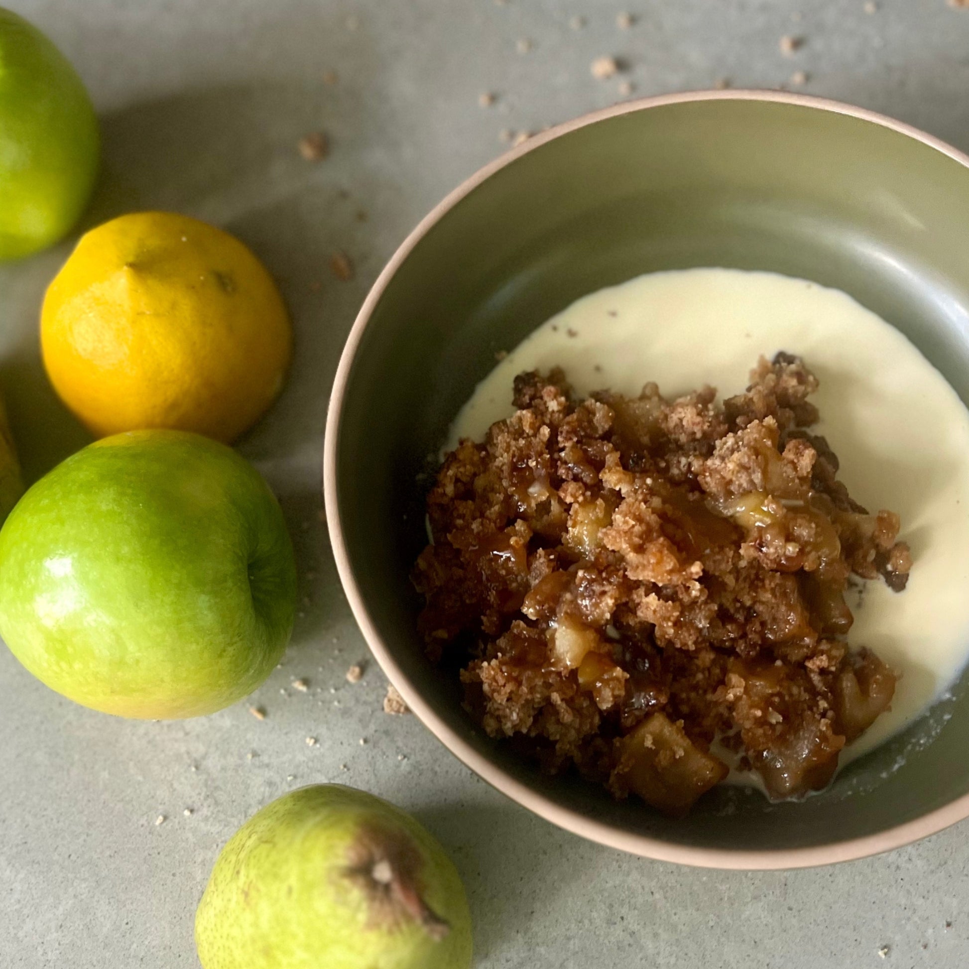 Seasonal fruit crumble with golden topping – dessert delivery Northern Rivers