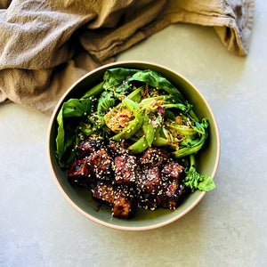 Sticky Glazed Tofu & Asian Spring Greens (Wholesale)