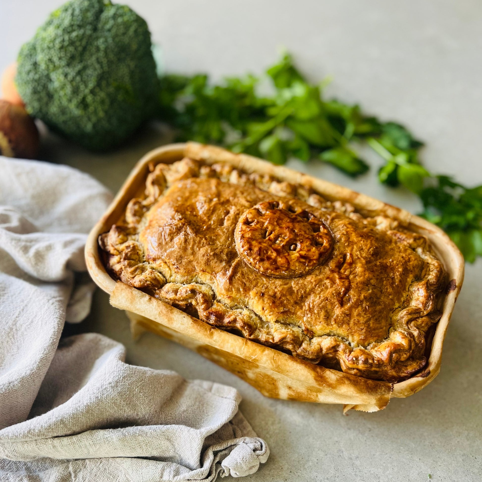 Vegetarian pie with golden crust – veg meal delivery Northern Rivers