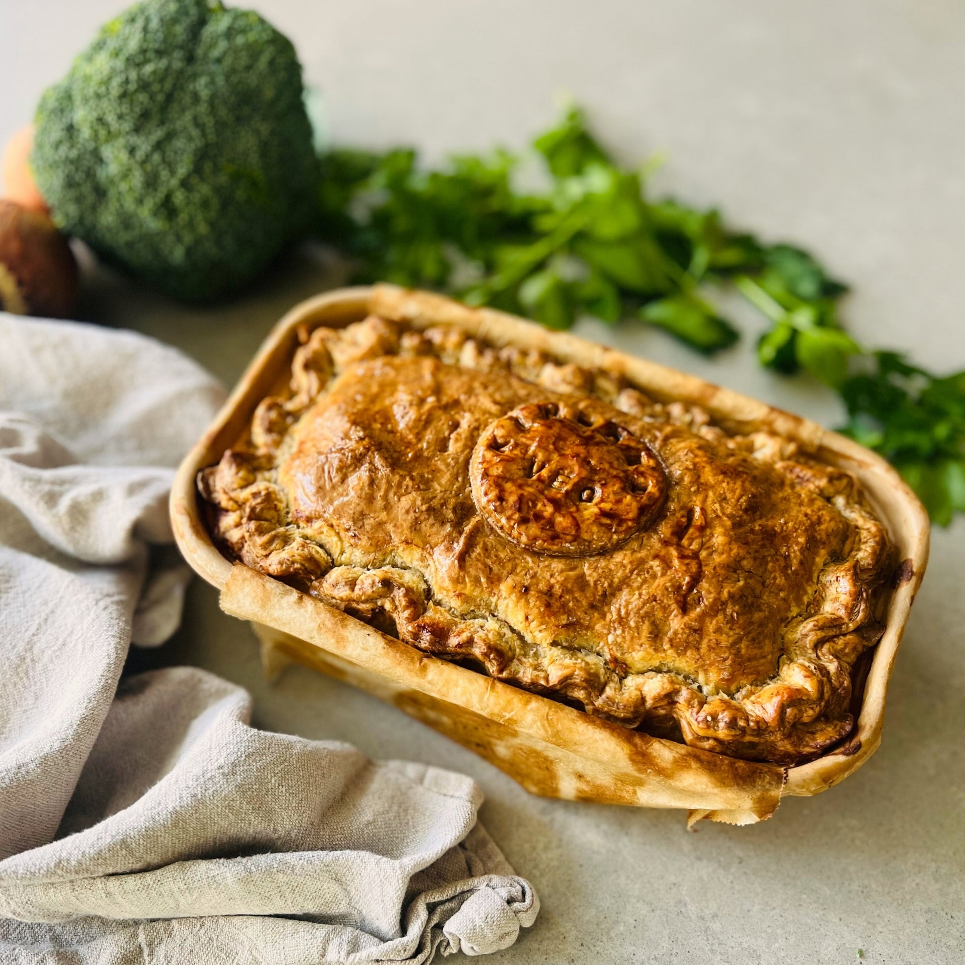 Vegetarian pie with golden crust – veg meal delivery Northern Rivers